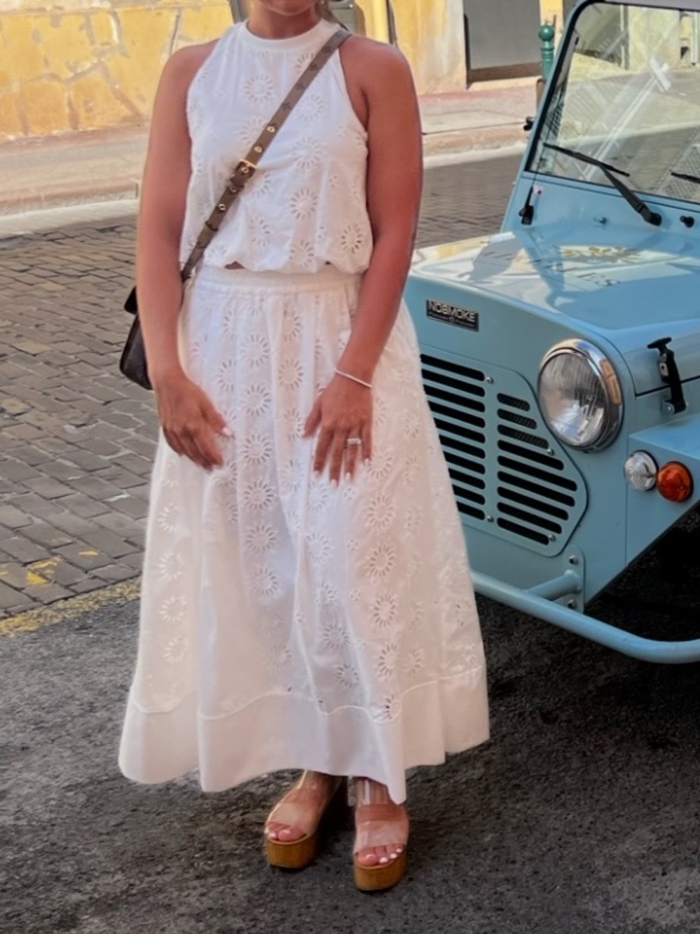 Zara White Eyelet Bubble Hem Top and Skirt Set